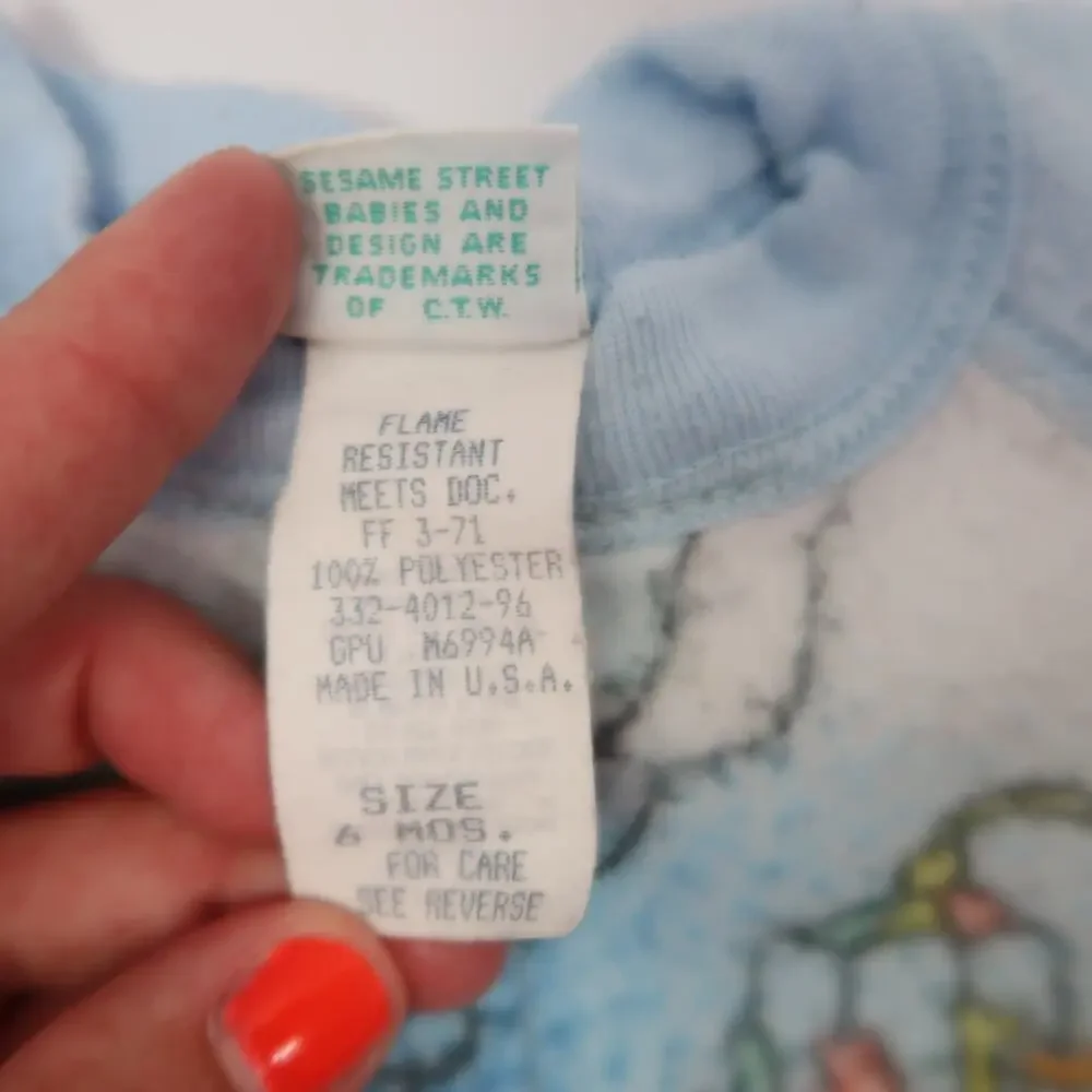 Vintage Sesame Street Babies Blue One Piece Zip Pajama 6 Months